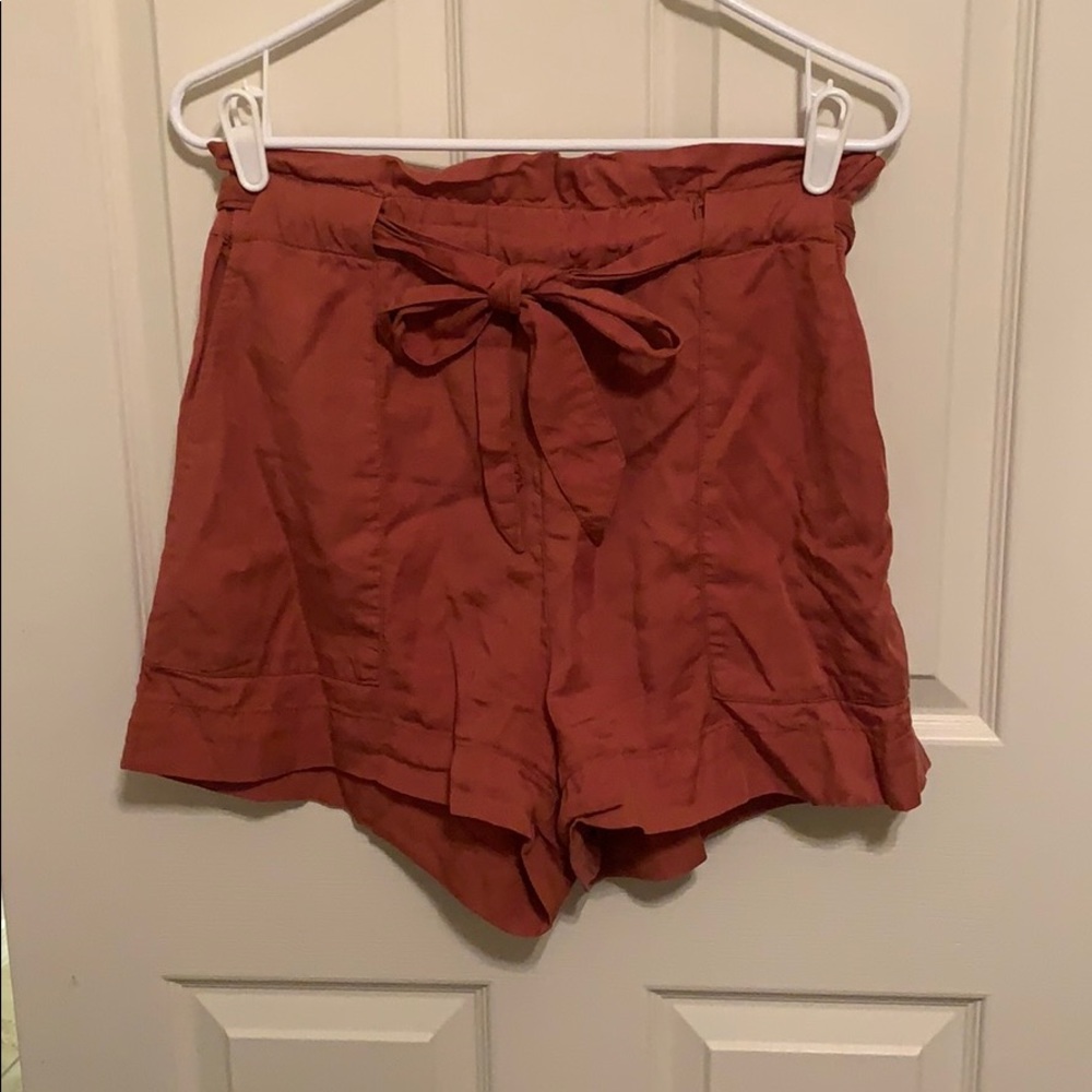 Brick red paper bag shorts